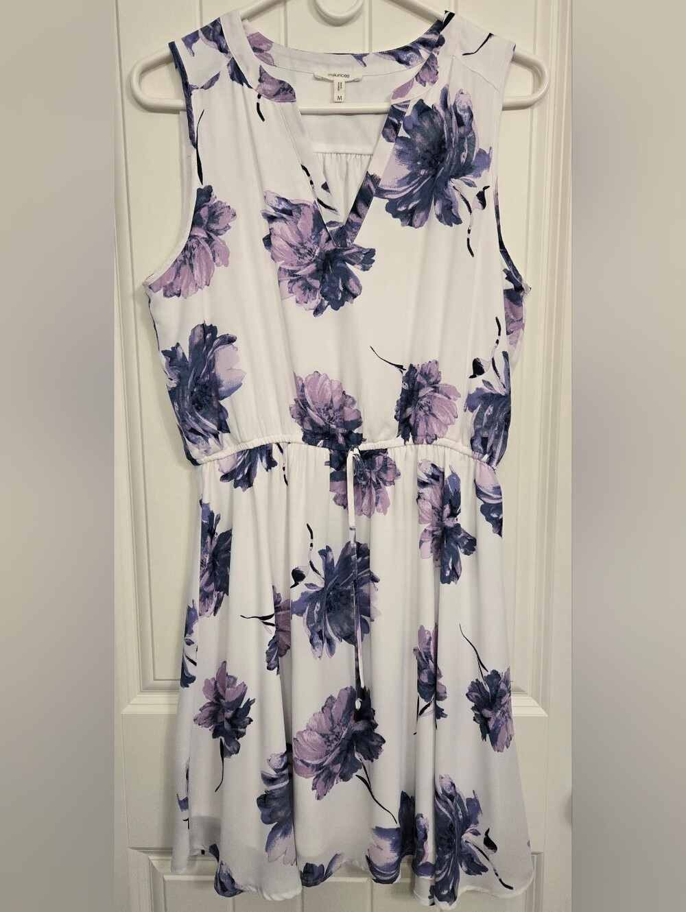 Maurices White Sleeveless Floral Dress with Purple Blooms